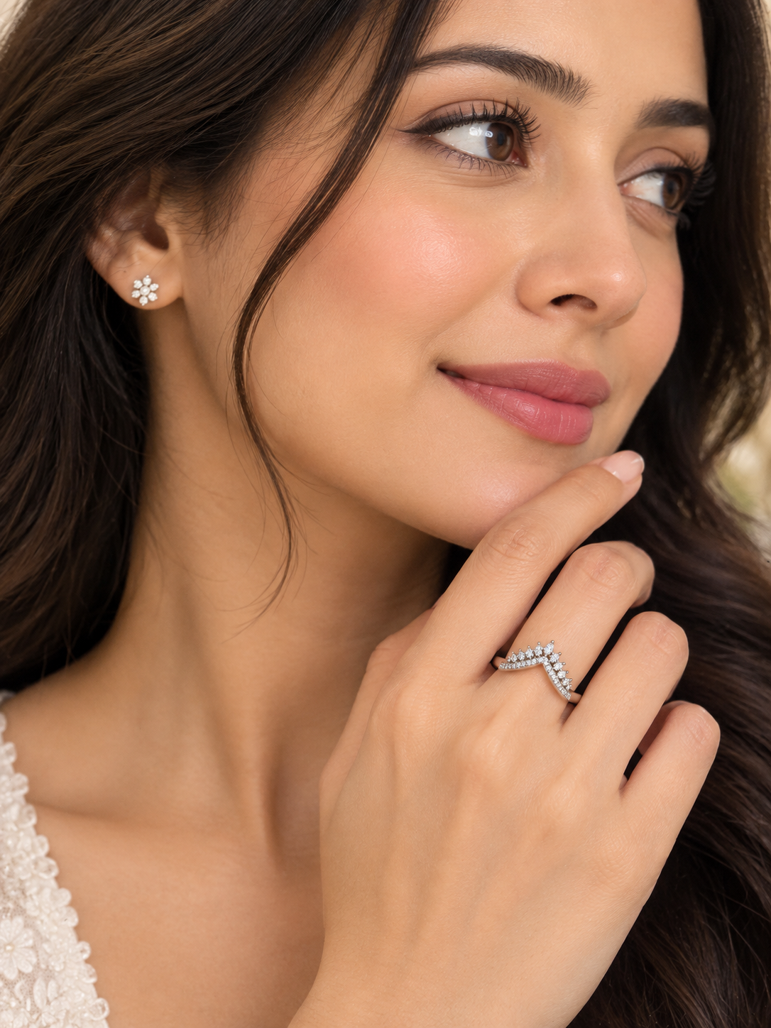 V-Cut Crystal Crown Ring