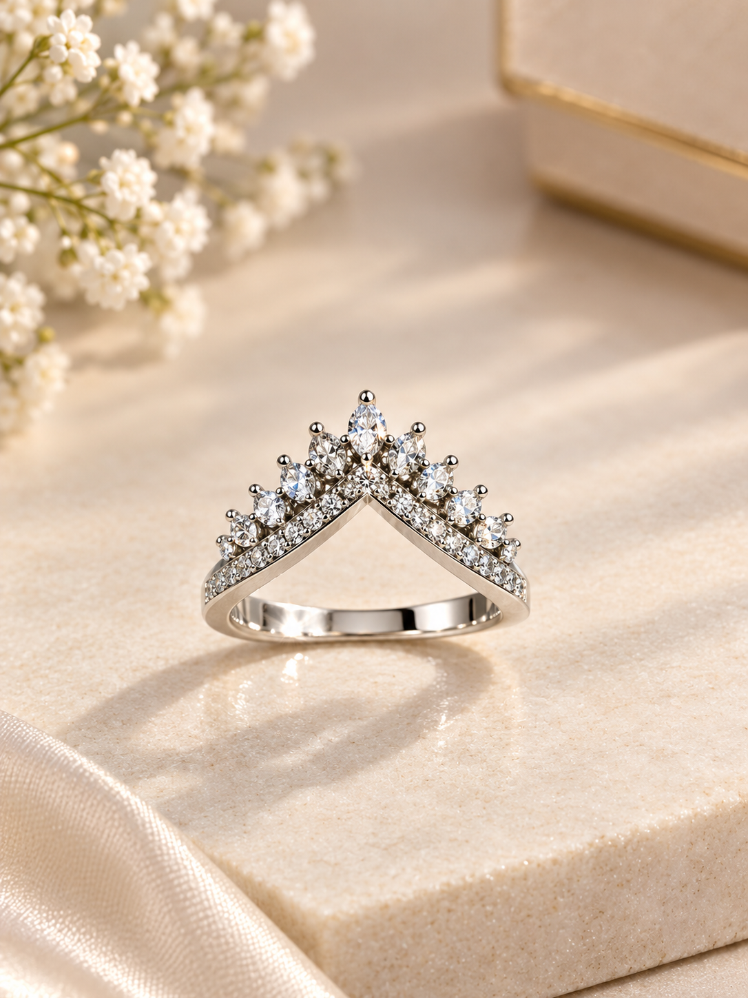 V-Cut Crystal Crown Ring