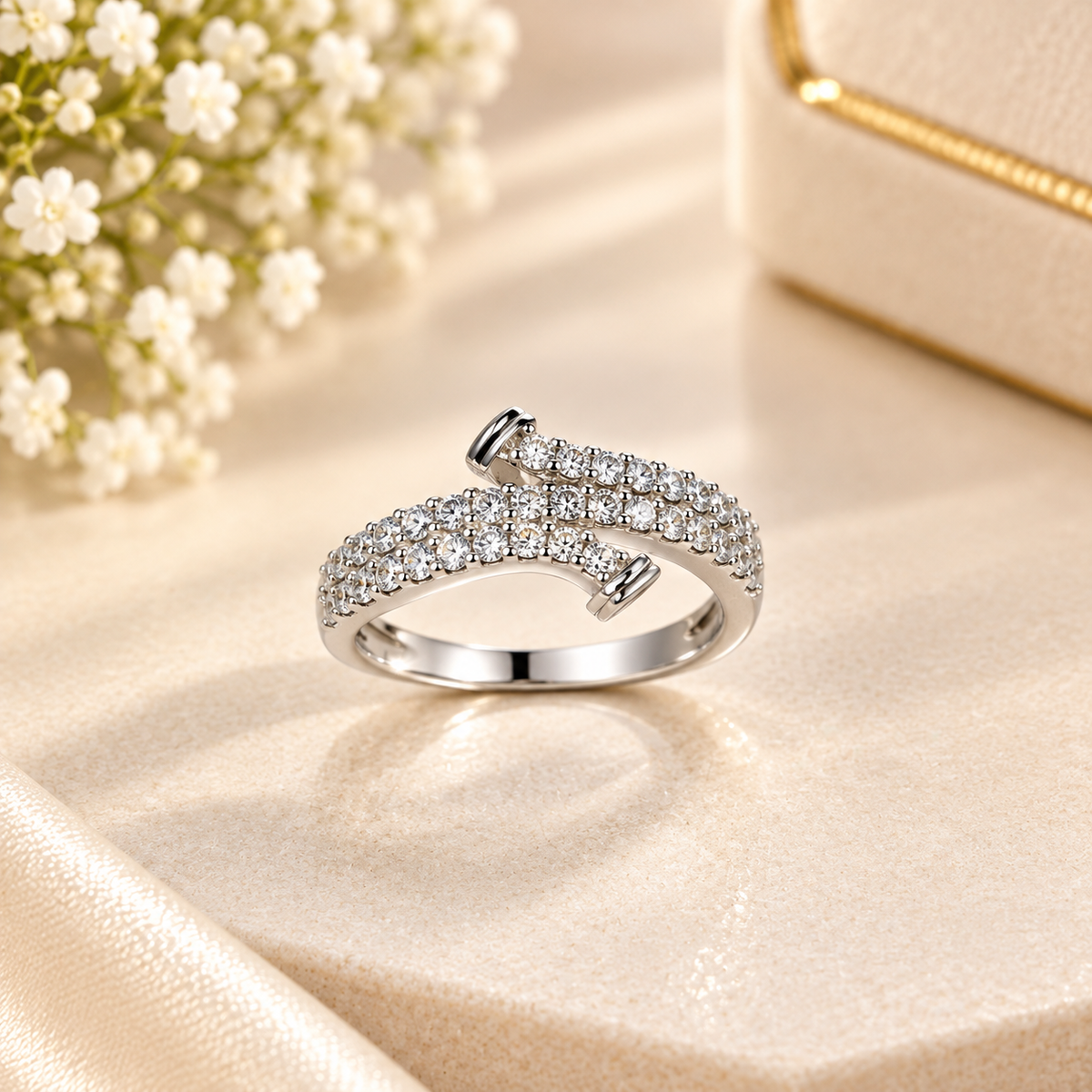 Double-Row Pavé Crossover Ring